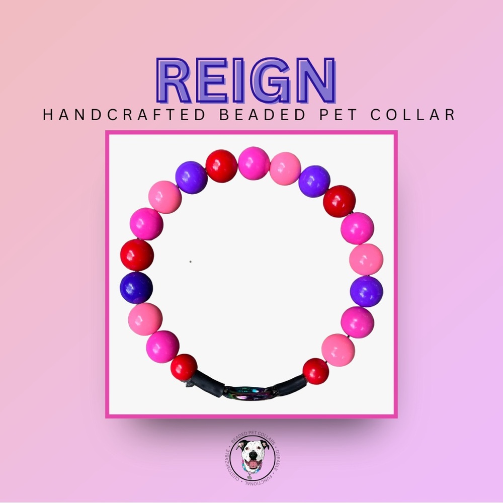 Handcrafted Beaded Dog Collar - Reign - Purple Collar